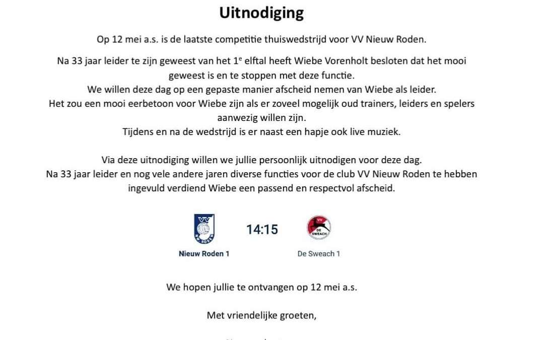 Laatste thuiswedstrijd op zondag